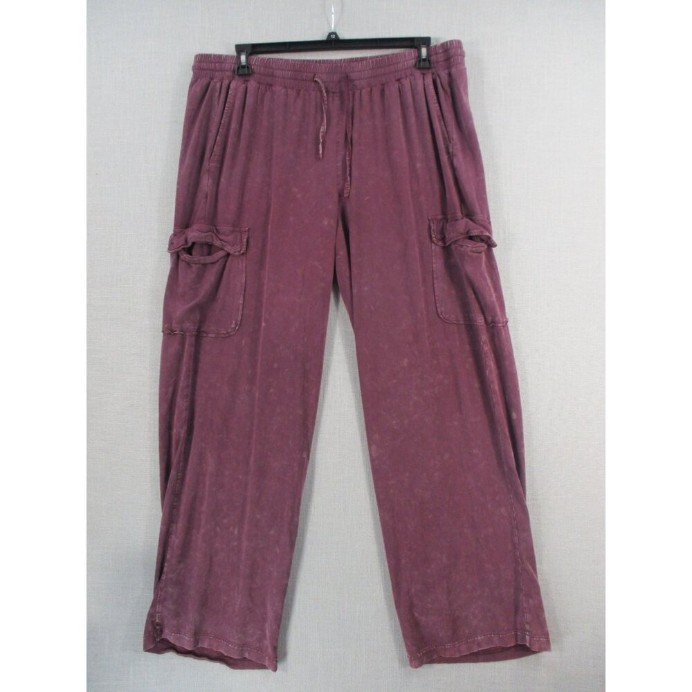 Torrid Womens Plum Cargo Pants 1T Elastic Waist‎ Rayon Blend Relaxed Fit